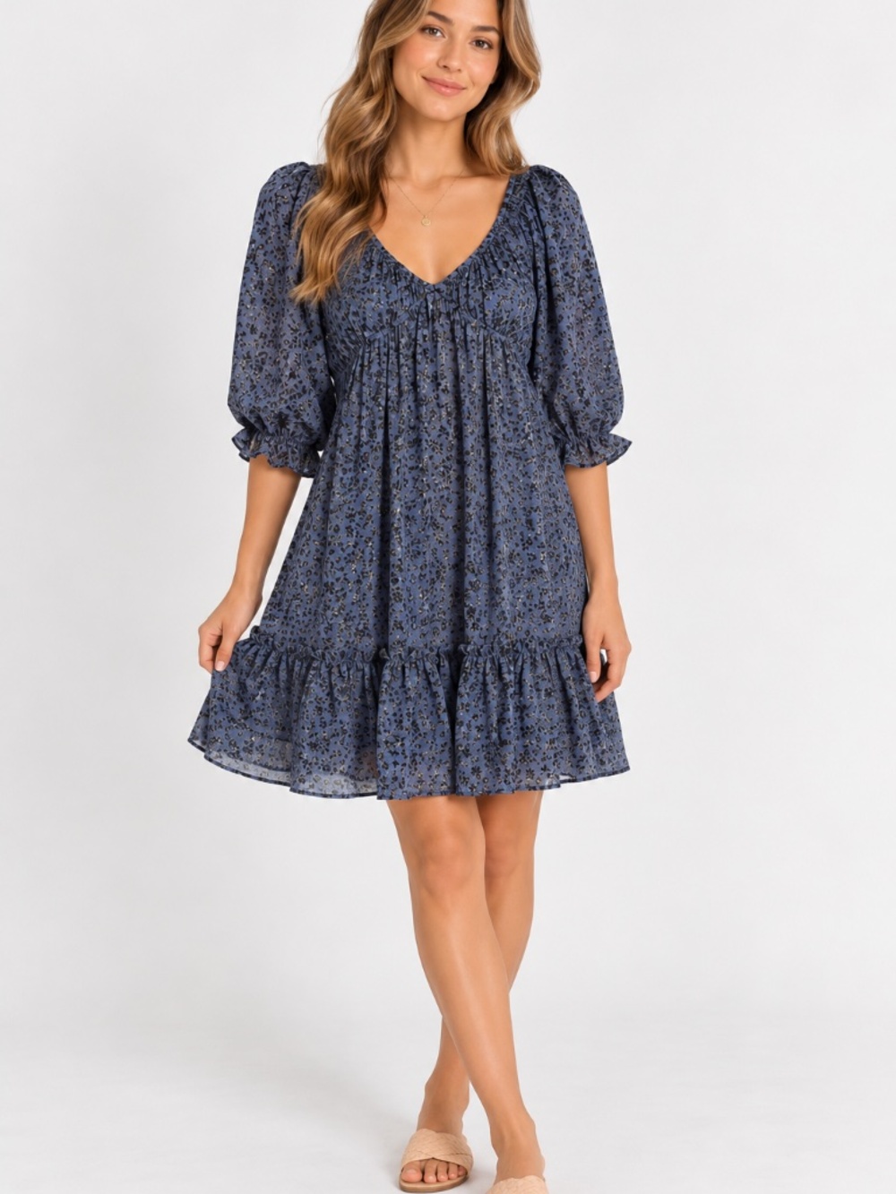 Newbury Kustom Women’s Blue Floral Mini Dress, size Large